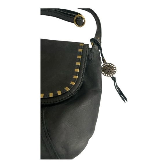 The Sak Serrano Saddle bag Black Leather Shoulder Bag with Gold details - Picture 2 of 10